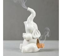 White Elephant Incense Holder, Handmade Ceramic Palo Santo and Incense Cone Burner for Meditation Tea Room Home Desktop Ornament for Dad Mum, Yoga Spa Aromatherapy Gifts for Christmas Birthday