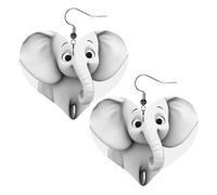 White Elephant Leather Earrings for Women Heart Dangle Earrings Lightweight Drop Earring Jewelry Gift