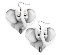 White Elephant Leather Earrings for Women Heart Dangle Earrings Lightweight Drop Earring Jewelry Gift