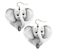 White Elephant Leather Earrings for Women Heart Dangle Earrings Lightweight Drop Earring Jewelry Gift