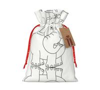 White Elephant Print Christmas Gift Bag,Storage Sack With Tags,Reusable Christmas Gift Package Bag