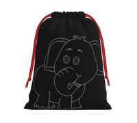 White Elephant Print Plush Gift Bags With Drawstring, Reusable Gift Wrap For Christmas, Wedding, Party -Size M