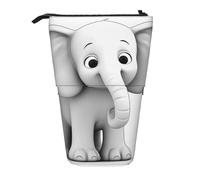 White Elephant Printed Pencil Case Standing Pen Holder Telescopic Pencil Pouch Oxford Cloth Pop Up Makeup Bag for Office Middle