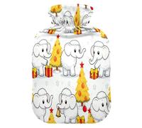 White Elephants Cute Yellow Merry Christmas Travel hot Water Bottle with Soft Cover, 2L Water Bottle Bag for Period Cramps,Period Cramps,Bolsa de calor para Dolor Menstrual