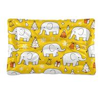 White Elephants Snowflake Yellow Christmas Washable Dog Bed Mat Soft Anti-Slip Dog Crate Mat for Medium/Large Dogs 24" x 18"
