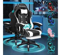 (White) ELFORDSON Gaming Office Chair Massage Recliner Padded Swivel Footrest Computer