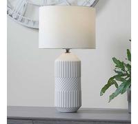 White Embossed Geo Tall Ceramic Table Lamp, White