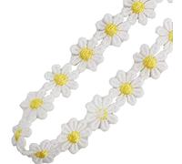 White Embroidered Daisy Lace Fabric 3D Flowers, Yellow Flower Handmade Beautiful DIY Craft Decor(C)