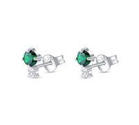 White & Emerald Cubic Zirconia Stud Earrings for Women in 925 Sterling Silver | Tiny Two-Stone Studs | Classic Everyday Jewellery by Heather Needham Silver ER298EM