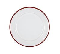 Argon Tableware Enamel Side Plates - 20cm (8inch) - Red - Set of 12 Small Dish Coloured Rim Dessert Plates Metal Enamel Tableware Dinner Set for Kitchen, Dining, Serving, Camping & Outdoor Use
