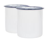 Argon Tableware Enamel Utensil Holders - 15.5cm - Pack of 2 - Blue Rim - White Stainless Steel Kitchen Cutlery Holder Utensils Spoon Storage Organiser Rack Caddy Stand