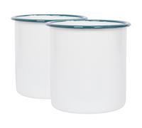 Argon Tableware Enamel Utensil Holders - 15.5cm - Pack of 2 - Green Rim - White Stainless Steel Kitchen Cutlery Holder Utensils Spoon Storage Organiser Rack Caddy Stand