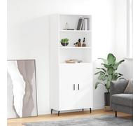White Engineered Wood Highboard Cabinet 69.5x34x180 cm, Tall Two-Door Metal Legs