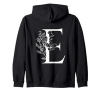 White English Alphabet Letter E Monogram Initial Black Zip Hoodie