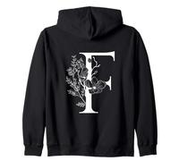 White English Alphabet Letter F Monogram Initial Black Zip Hoodie