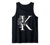 White English Alphabet Letter K Monogram Initial Black Tank Top