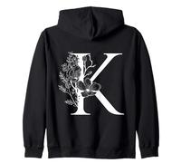 White English Alphabet Letter K Monogram Initial Black Zip Hoodie