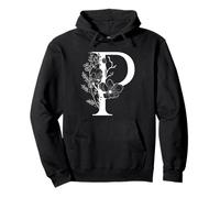 White English Alphabet Letter P Monogram Initial Black Pullover Hoodie