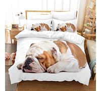 White English Bulldog Bedding Double Bed Set, Luxury Soft Microfiber Bedding Set for Kids Teens Adult, 1 Quilt Cover 200x200 cm with Zipper and 2 Pillowcases 50x75 cm