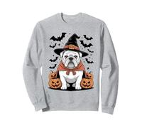 White English Bulldog Witch Hat Pumpkins Spooky Halloween Sweatshirt