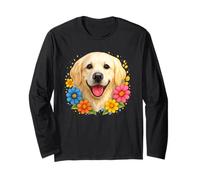White English Cream Golden Retriever Colorful Spring Flowers Long Sleeve T-Shirt