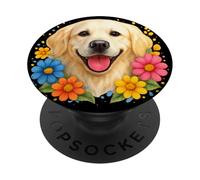 White English Cream Golden Retriever Colorful Spring Flowers PopSockets Adhesive PopGrip