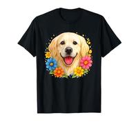 White English Cream Golden Retriever Colorful Spring Flowers T-Shirt
