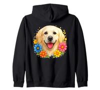 White English Cream Golden Retriever Colorful Spring Flowers Zip Hoodie
