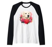 White English Cream Golden Retriever Dog Mom Pink Flowers Raglan Baseball Tee