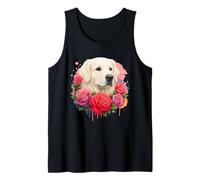 White English Cream Golden Retriever Dog Mom Pink Flowers Tank Top