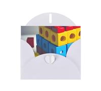 White Envelope Greeting Cards With Unique Colorful Building Blocks Pattern For Write Down Your Blessings For Various Holidays