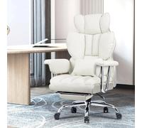 (White) Ergonomic Office Chair With Footrest High Back Leather Recliner