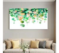 White Eucalyptus Leaf Canvas 100x70cm Pastoral Nature Poster | Minimalist Herbal Foliage Picture Unframed Canvas Print for Living Room Bedroom Bathroom Decor, Fresh Scandinavian Art