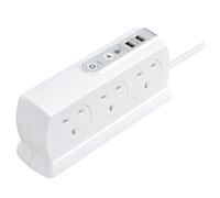 White Extension Lead 6 Gang Block Switched Socket Surge Protected USB Ports 2m