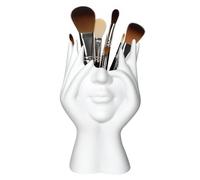 White Face Makeup Brush Holder Organizer, Female Form Head Half Body Cosmetic Tools Storage Cup, Funny vinyl Pen Holder for Desktop, Office, Bathroom, Living Room, Freestanding Home Decor