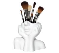 White Face Makeup Brush Holder Organizer, Female Form Head Half Body Cosmetic Tools Storage Cup, Funny vinyl Pen Holder for Desktop, Office, Bathroom, Living Room, Freestanding Home Decor
