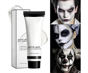 White Face Paint, Liquid Foundation Makeup, 37ml Full-Coverage Base with Smudge-Proof Build, Matte Professional Finish, Cosplay Gear with Modern Style, Stage Makeup for Halloween and Kids