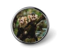 White Faced Capuchin Monkeys Round Pin Brooch Enamel Lapel Badges Jewelry Decor for Backpack Hats
