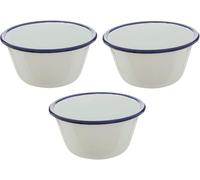 White Falcon Enamel Two Blue Rim Pudding Basin Serving Dip Dishes Souffle 10cm 300ml