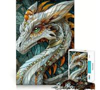 White Fantasy Dragon Beast Jigsaw 1000 Piece Mind Skill Play Stable Fit No Shifting Parts Enjoyable Pastime for Long Weekends (50x75cm)
