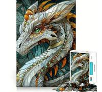 White Fantasy Dragon Beast Jigsaw Puzzle 1000 Think Boost Game Tight Lock No Loose Pieces Interactive Brain Challenge for Home (38x26cm)
