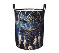 White fantasy dream catcher Laundry Hamper with Handle Waterproof Collapsible Laundry Basket Circular Dirty Clothes Hamper Lightweight Storage Basket for Bathroom Bedroom Car Small