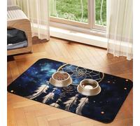 White Fantasy Dream Catcher Pet Feeding Mat Absorbent Pu Leather Dog Cat Food Mats Contain Spills Protects Floors, Anti-Slip Rubber Backing Dog Bowl Mats Easy Clean Pet Placemats 30x45cm