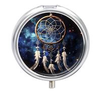 White Fantasy Dream Catcher Pill Box Case 3 Compartment Travel Medicine Pill Organizer 3x A Day Portable Vitamin Organizer with Mirror Small Pillbox for Purse & Pocket Cute Daily Medicine Container Me