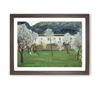 White Farmhouse By Santiago Rusinol Classic Painting Framed Print | A2 Walnut Framed Wall Art | Ready to Hang | Farmhouse Historical Picture | Living Room Bedroom Lounge Office