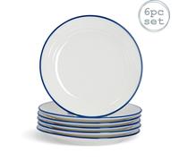 Nicola Spring Farmhouse Dessert Plates 8 Inch (21cm) - Set of 6 White Porcelain Rustic Country Cottage Kitchen Tableware with Rolled Rims & Embossed Rings