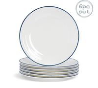 Nicola Spring Farmhouse Dinner Plates 10 Inch (26cm) - Set of 6 White Porcelain Rustic Country Cottage Kitchen Tableware with Rolled Rims & Embossed Rings