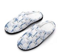 White Fat Cats Funny Men's Cotton Slippers Shoes Novelty Soft Non-Slip Sole Home Shoe