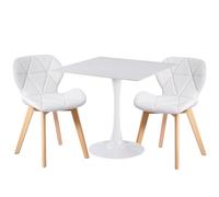 (White Faux Leather Chairs) Charles Jacobs White Square Ceramic Dining Table & 2 Diamond Chairs Dining Set Seat Dinner Kitchen