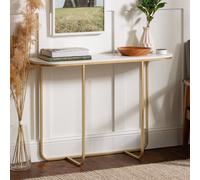 (White Faux Marble and Gold Legs) Curved Entry Console Foyer Side Table Living Room